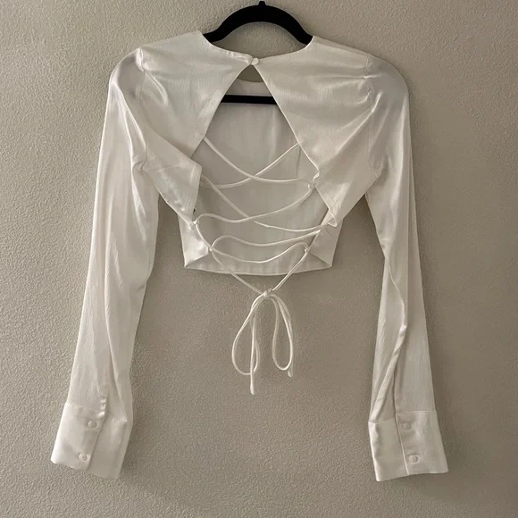 ZARA White Satin Backless Blouse - Picture 4 of 6